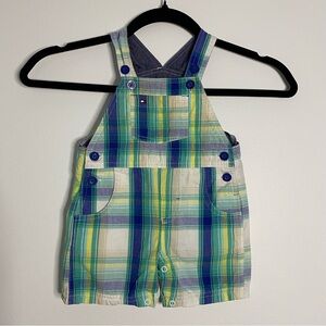 Tommy Hilfiger Size 12 Months Plaid Check Overalls Shortalls Shorts Flag Logo